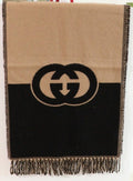 Gucci Beige and Black Fringed Scarf — hero