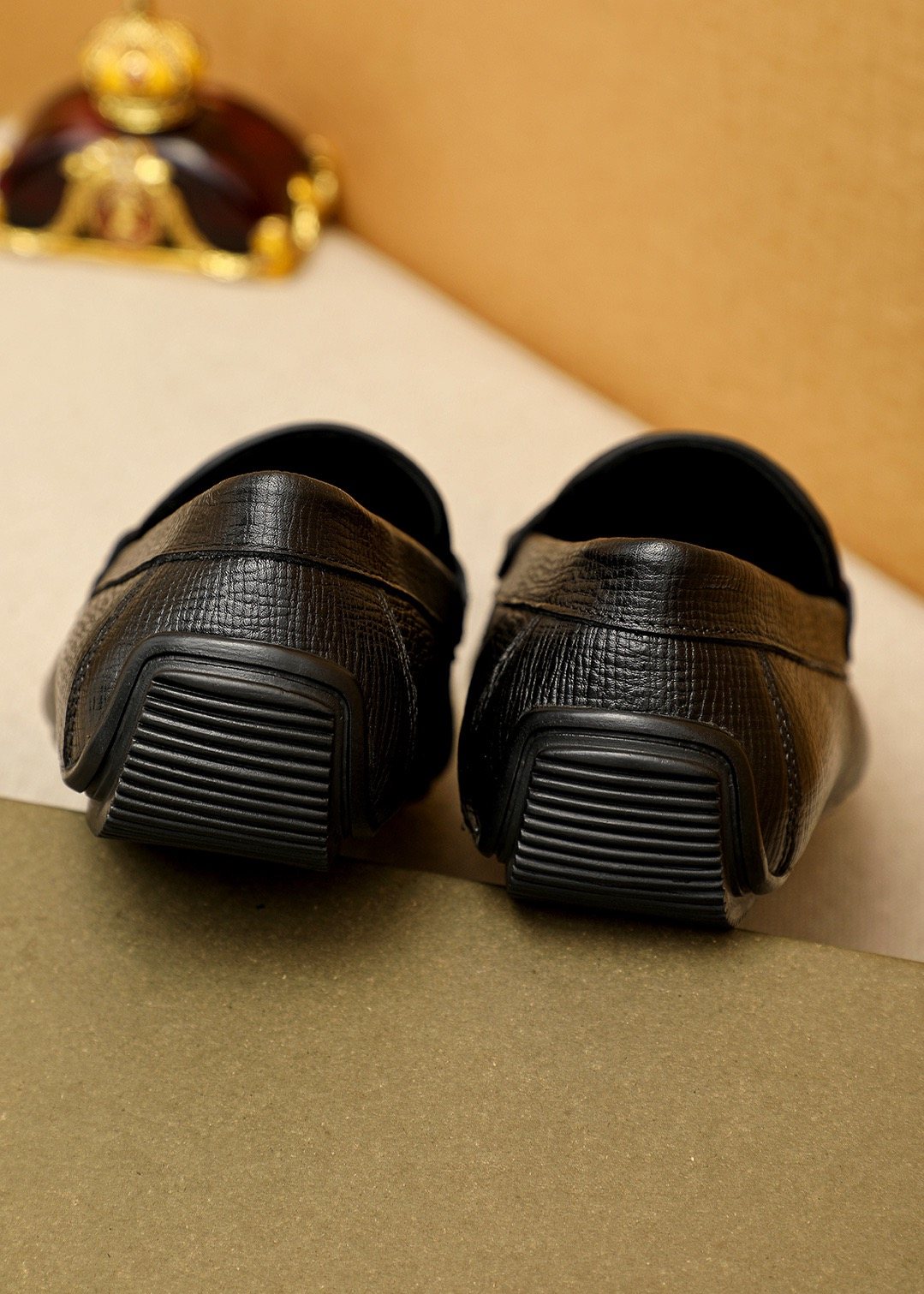 Bottega Veneta Black Textured Slip-On Loafers — back