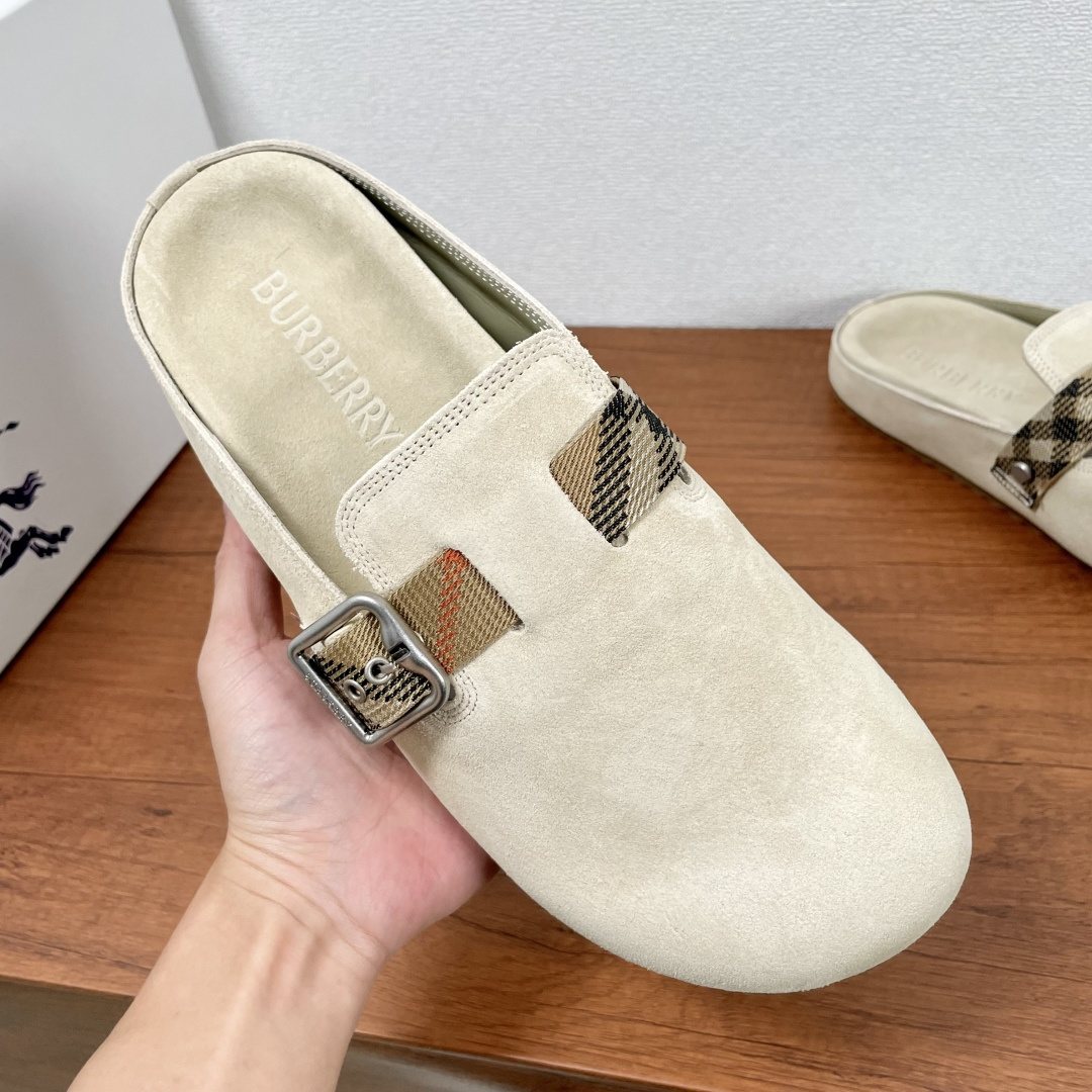Burberry Powder Blue Check Strap Mule Sandals — model