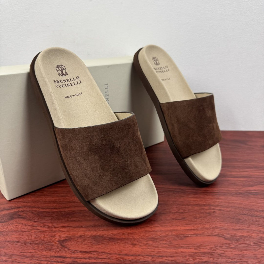 Brunello Cucinelli Suede Slide Sandals — front